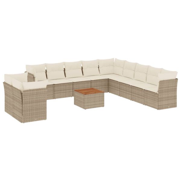 vidaXL Salon de jardin avec coussins 12 pcs beige r&eacute;sine tress&eacute;e