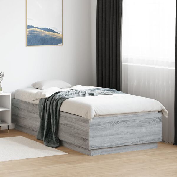 vidaXL Cadre de lit avec LED sans matelas sonoma gris 90x200 cm