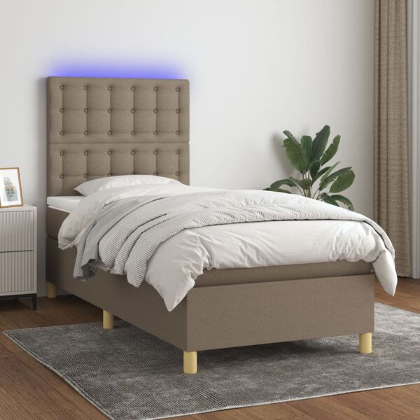 vidaXL Sommier &agrave; lattes de lit et matelas et LED Taupe 80x200cm Tissu