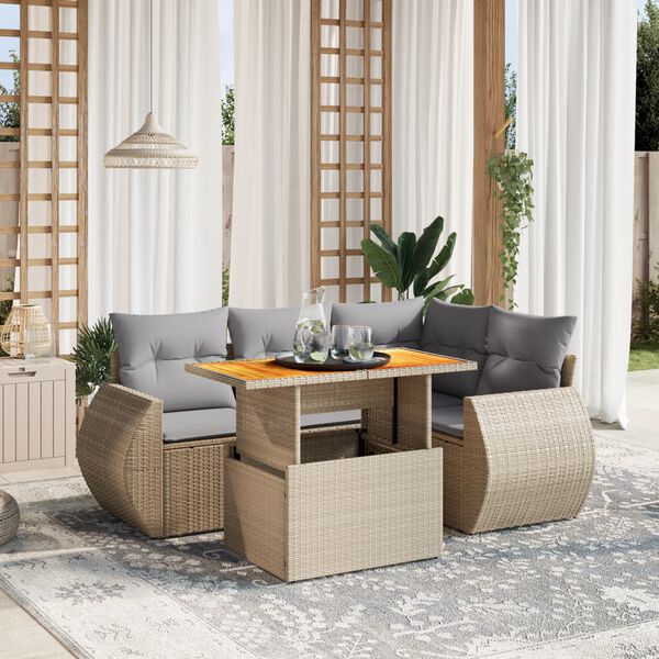 vidaXL Salon de jardin avec coussins 5 pcs beige r&eacute;sine tress&eacute;e