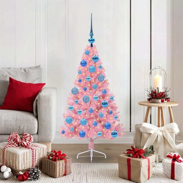 vidaXL Sapin de No&euml;l artificiel pr&eacute;-&eacute;clair&eacute; Rose 120 cm PVC
