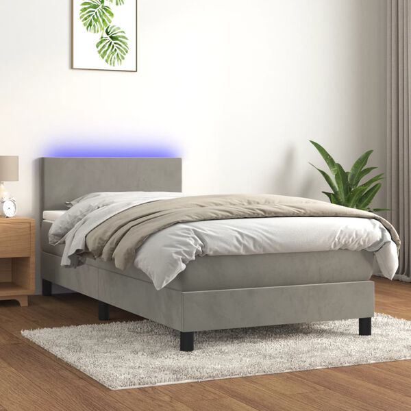 vidaXL Sommier &agrave; lattes de lit avec matelas et LED Gris clair 90x190cm
