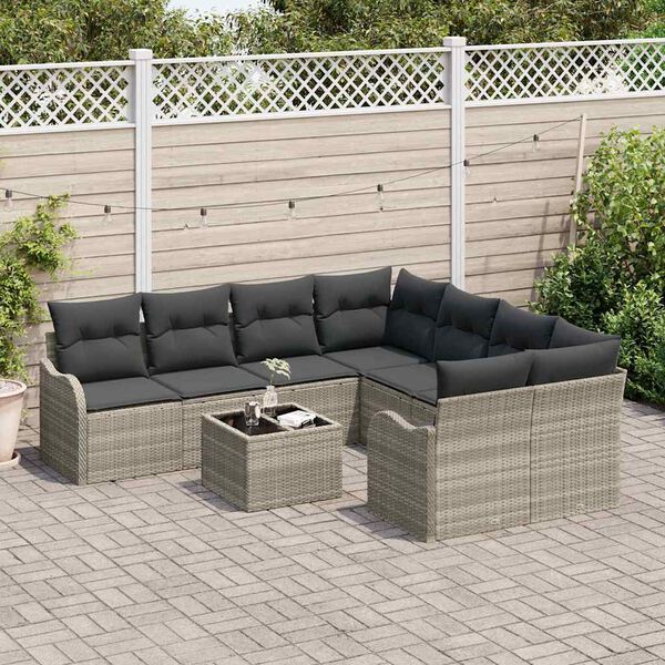 vidaXL Ensemble de canap&eacute; de jardin 9 pcs Gris clair polyrotin