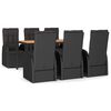vidaXL Ensemble &agrave; manger de jardin coussins 7pcs Noir R&eacute;sine tress&eacute;e