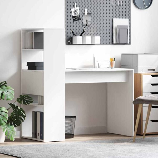 vidaXL Bureau avec étagère Blanc 113 x 54 x 120 cm Bois d'ingénierie