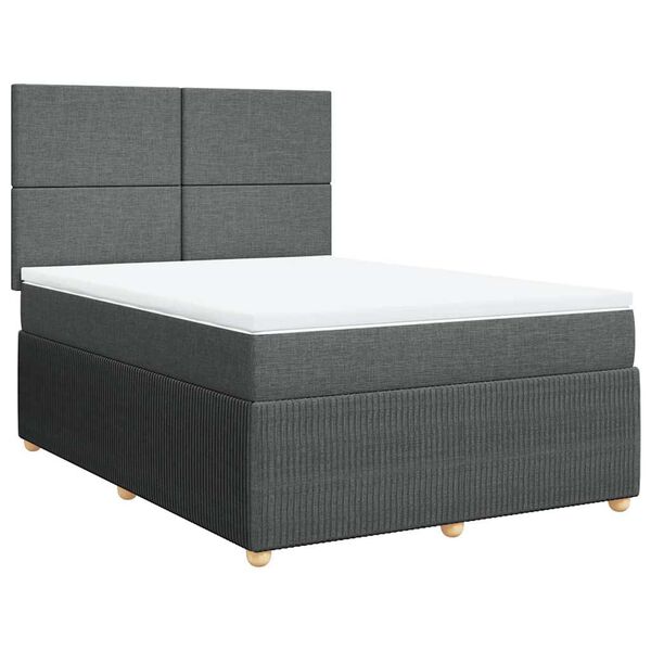 vidaXL Sommier &agrave; lattes de lit avec matelas Gris fonc&eacute; 140x200cm Tissu