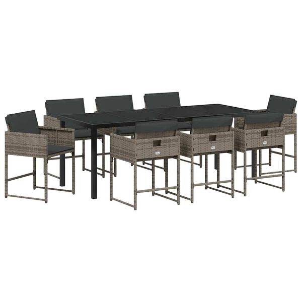 vidaXL Ensemble de salle &agrave; manger pour jardin 9 pcs Gris polyrotin