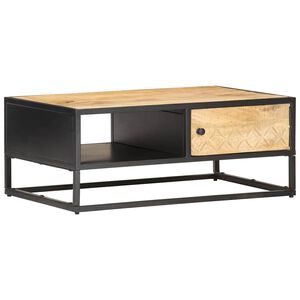vidaXL Table basse &agrave; porte sculpt&eacute;e 90x55x36 cm Bois de manguier brut