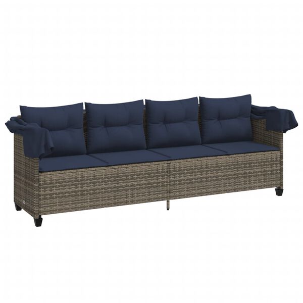 vidaXL Chaise longue avec auvent et coussins gris r&eacute;sine tress&eacute;e