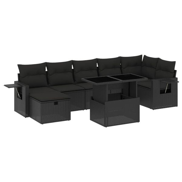 vidaXL Salon de jardin 8 pcs avec coussins noir r&eacute;sine tress&eacute;e