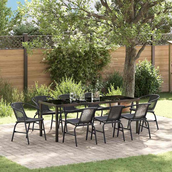 vidaXL Ensemble de salle &agrave; manger pour jardin 9 pcs Noir