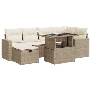 vidaXL Salon de jardin avec coussins 7 pcs beige r&eacute;sine tress&eacute;e