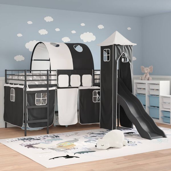 vidaXL Lit mezzanine pour enfants Noir 99,5 x 200 cm M&eacute;tал