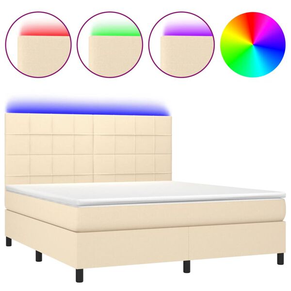 vidaXL Sommier &agrave; lattes de lit et matelas et LED Cr&egrave;me 160x200cm Tissu
