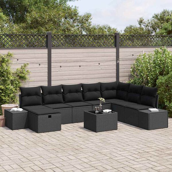 vidaXL Ensemble de canap&eacute; de jardin 9 pcs Noir Poly rotin