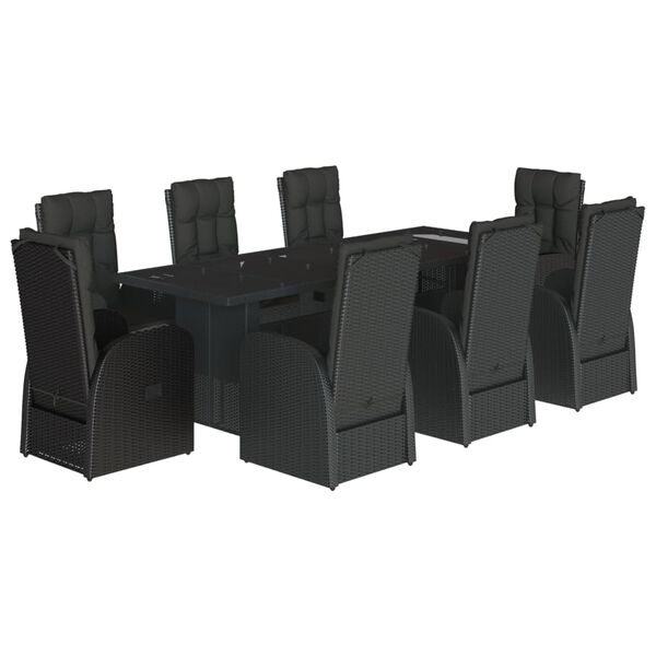 vidaXL Ensemble &agrave; manger de jardin 9pcs coussins noir r&eacute;sine tress&eacute;e