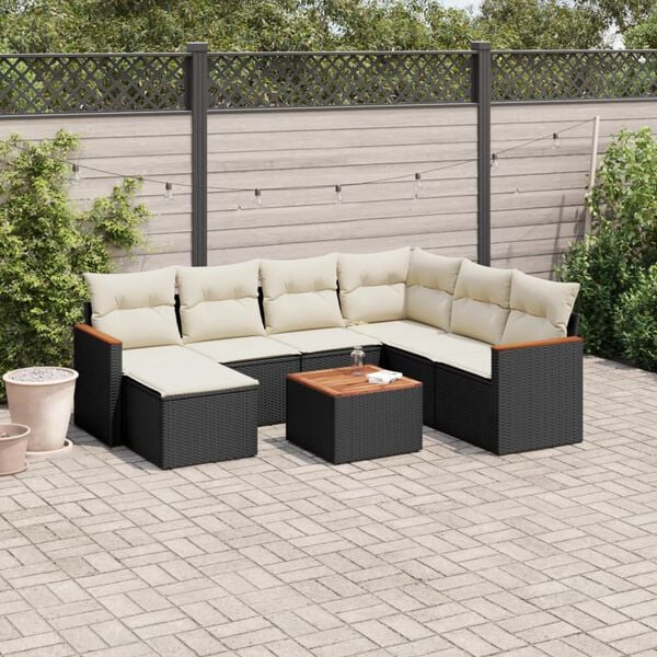 vidaXL Salon de jardin 8 pcs avec coussins noir r&eacute;sine tress&eacute;e