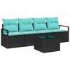 vidaXL Ensemble de Canap&eacute;s 5 pcs Noir et turquoise polyrotin
