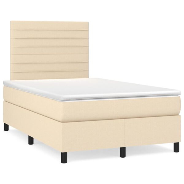 vidaXL Sommier &agrave; lattes de lit avec matelas Cr&egrave;me 120x200 cm Tissu