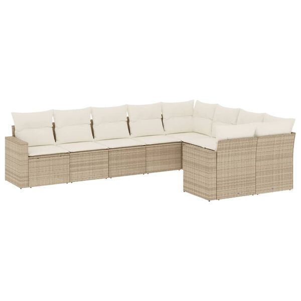 vidaXL Salon de jardin avec coussins 9 pcs beige r&eacute;sine tress&eacute;e