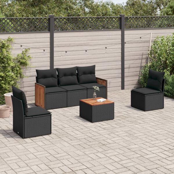 vidaXL Salon de jardin 6 pcs avec coussins noir r&eacute;sine tress&eacute;e