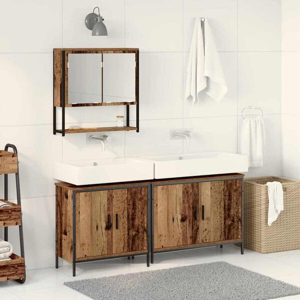 vidaXL Ensemble de mobilier de salle de bain avec &eacute;tag&egrave;re 3 pcs Marron