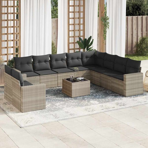 vidaXL Salon de jardin 11 pcs avec coussins gris clair r&eacute;sine tress&eacute;e
