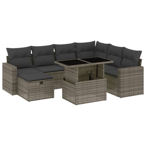 vidaXL Salon de jardin 8 pcs avec coussins gris résine tressée