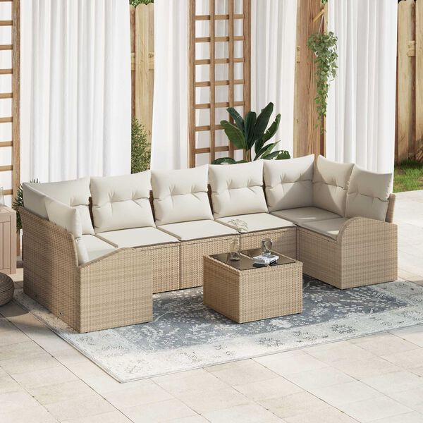 vidaXL Ensemble de canap&eacute; de jardin avec coussin 8 pcs Beige et cr&egrave;me