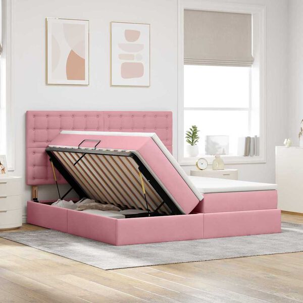 vidaXL Lit de Rangement avec matelas Rose 180 x 200 cm Velours
