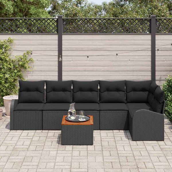 vidaXL Ensemble de canapé de jardin avec coussin 7 pcs Noir polyrotin