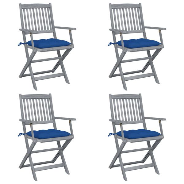 vidaXL Chaises pliables d'ext&eacute;rieur lot de 4 et coussins Bois d'acacia