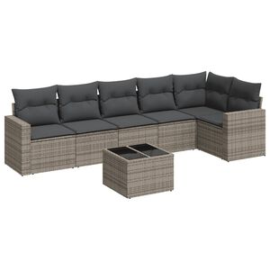 vidaXL Salon de jardin avec coussins 7 pcs gris r&eacute;sine tress&eacute;e