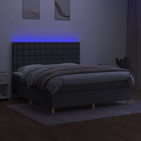vidaXL Sommier &agrave; lattes de lit et matelas et LED Gris fonc&eacute; 160x200 cm