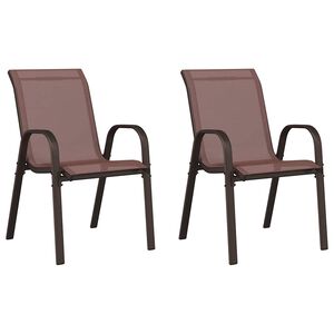 vidaXL Chaises empilables de jardin lot de 2 Marron Tissu textil&egrave;ne