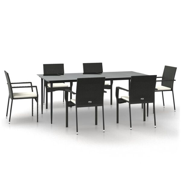 vidaXL Ensemble &agrave; manger de jardin coussins 7pcs Noir R&eacute;sine tress&eacute;e