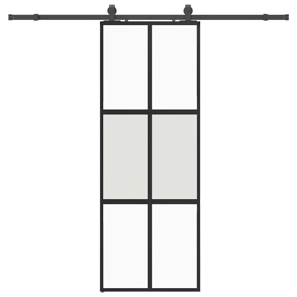 vidaXL Porte coulissante kit quincaillerie noir 76x205 cm verre tremp&eacute;