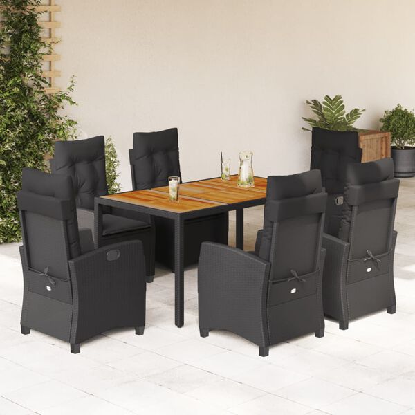 vidaXL Ensemble &agrave; manger de jardin coussins 7pcs Noir R&eacute;sine tress&eacute;e