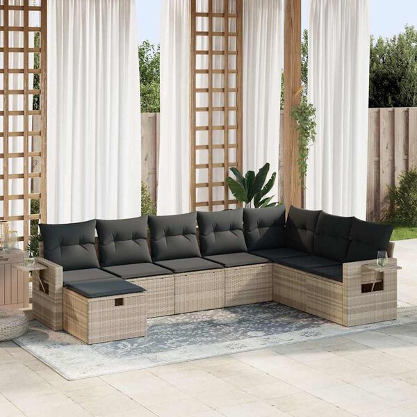 vidaXL Salon de jardin 8 pcs avec coussins gris clair r&eacute;sine tress&eacute;e