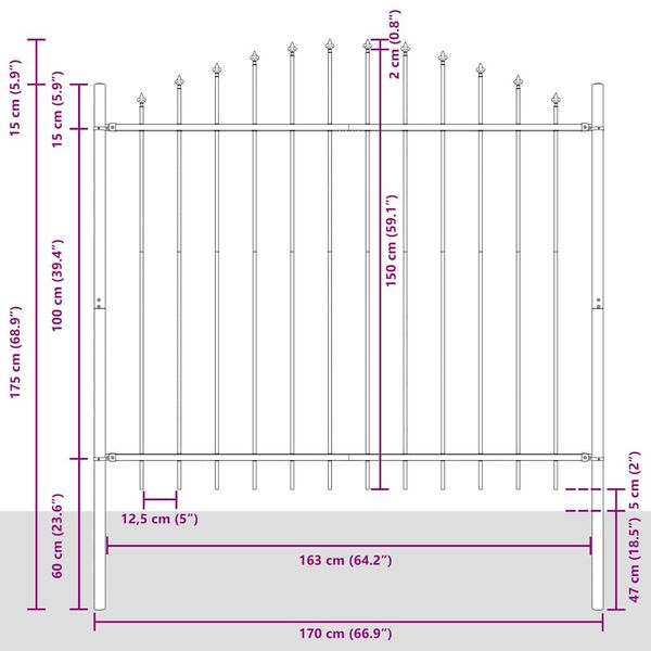 vidaXL Cl&ocirc;ture de jardin Woerden avec pointe en acier noir 170&nbsp;x&nbsp;150&nbsp;cm