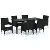 vidaXL Ensemble &agrave; manger de jardin coussins 7pcs R&eacute;sine tress&eacute;e Noir
