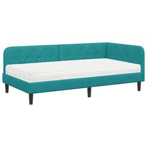vidaXL Cadre de lit d'angle avec matelas Turquoise 90 x 200 cm Velours