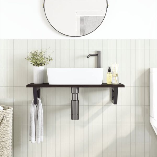 vidaXL &Eacute;tag&egrave;re de vasque murale acier et bois de ch&ecirc;ne massif