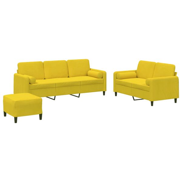 vidaXL Ensemble de canap&eacute;s 3 pcs avec coussins jaune velours
