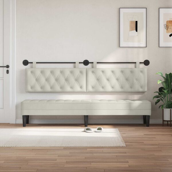 vidaXL T&ecirc;te de lit suspendue Cr&egrave;me 210 x 55 x 7 cm Velours