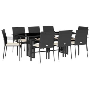 vidaXL Ensemble &agrave; manger de jardin 9pcs coussins noir r&eacute;sine tress&eacute;e
