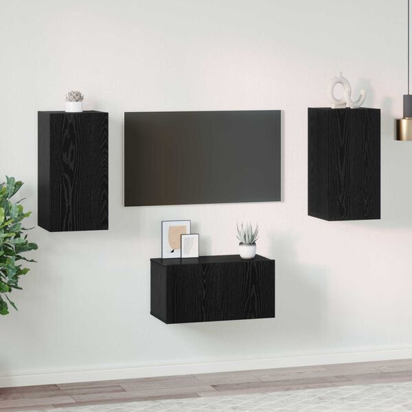 vidaXL Ensemble meuble TV 3 pcs Ch&ecirc;ne noir Bois d'ing&eacute;nierie