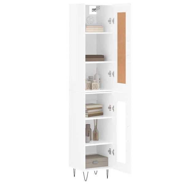 vidaXL Buffet haut Blanc brillant 34,5x34x180 cm Bois d'ing&eacute;nierie