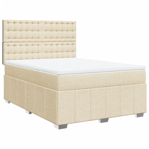 vidaXL Sommier &agrave; lattes de lit avec matelas Cr&egrave;me 140x200 cm Tissu