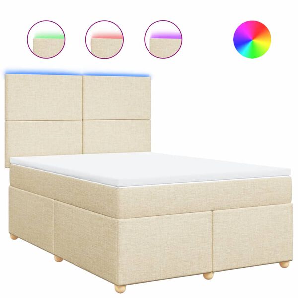 vidaXL Sommier &agrave; lattes de lit avec matelas Cr&egrave;me 160x200 cm Tissu